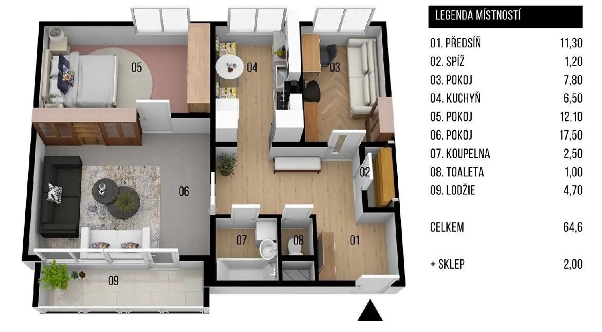 Pronájem byt 3+1 - Brno, 619 00, 65 m²