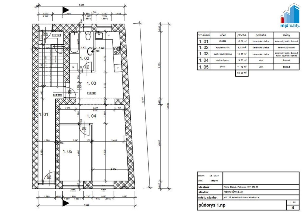 Prodej byt 2+1 - Kolešovice, 66 m²