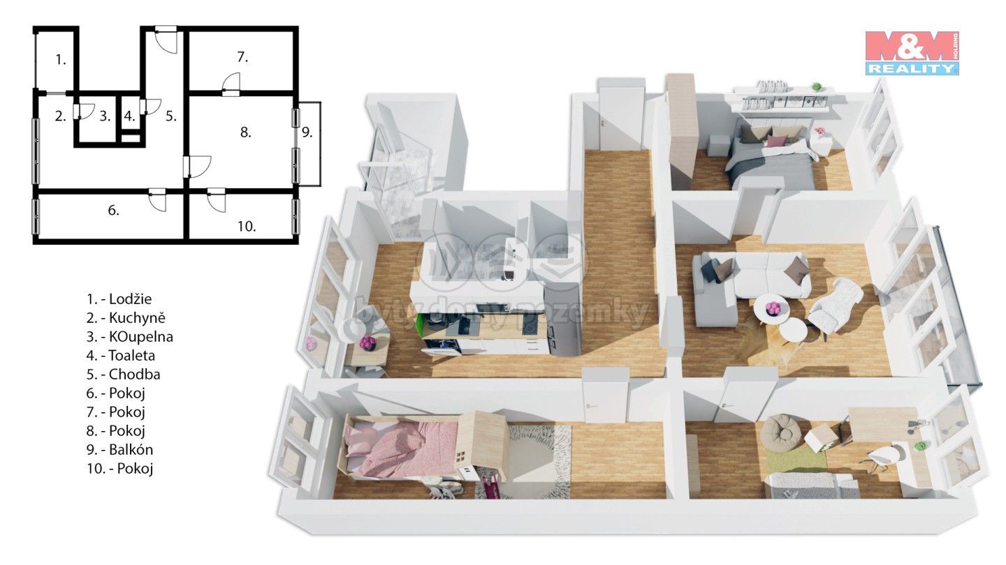 Prodej byt 4+1 - Varšavská, Pardubice, 77 m²