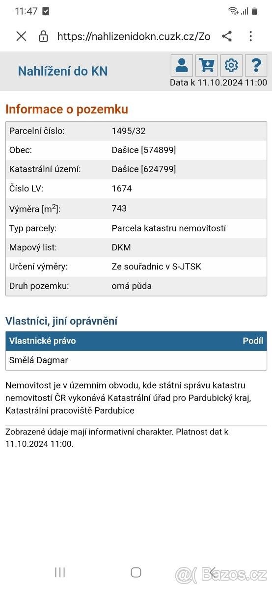 Prodej pozemek pro bydlení - Dašice v Čechách, 533 03, 743 m²