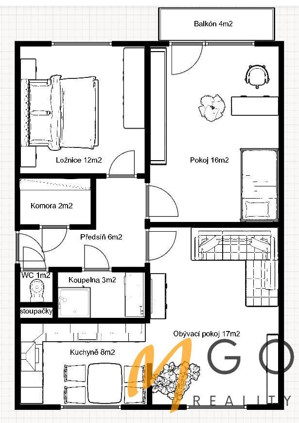 Pronájem byt 3+1 - Na Štěpnici, Ústí nad Orlicí, 72 m²