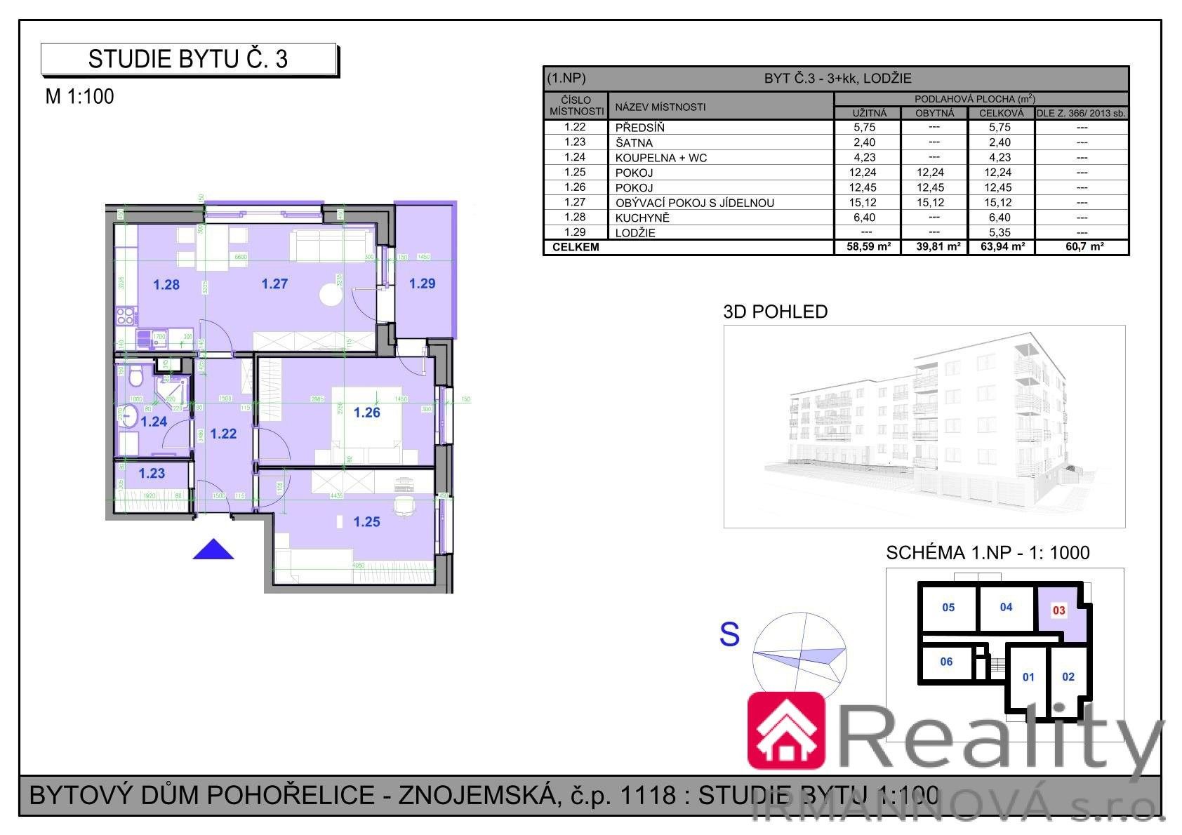 3+kk, Pohořelice, Brno-venkov, 64 m²