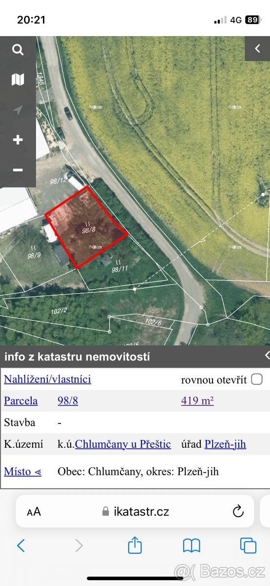 Prodej pozemek - Chlumčany u Přeštic, 334 42, 773 m²