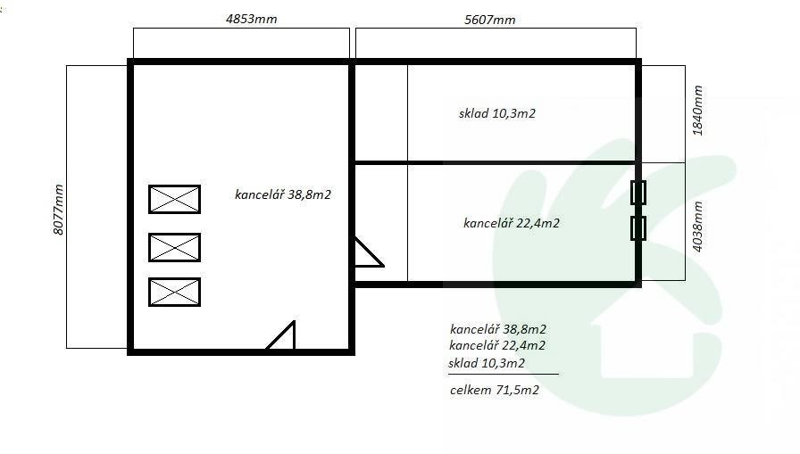 Pronájem kancelář - Pražská, Mělník, 71 m²