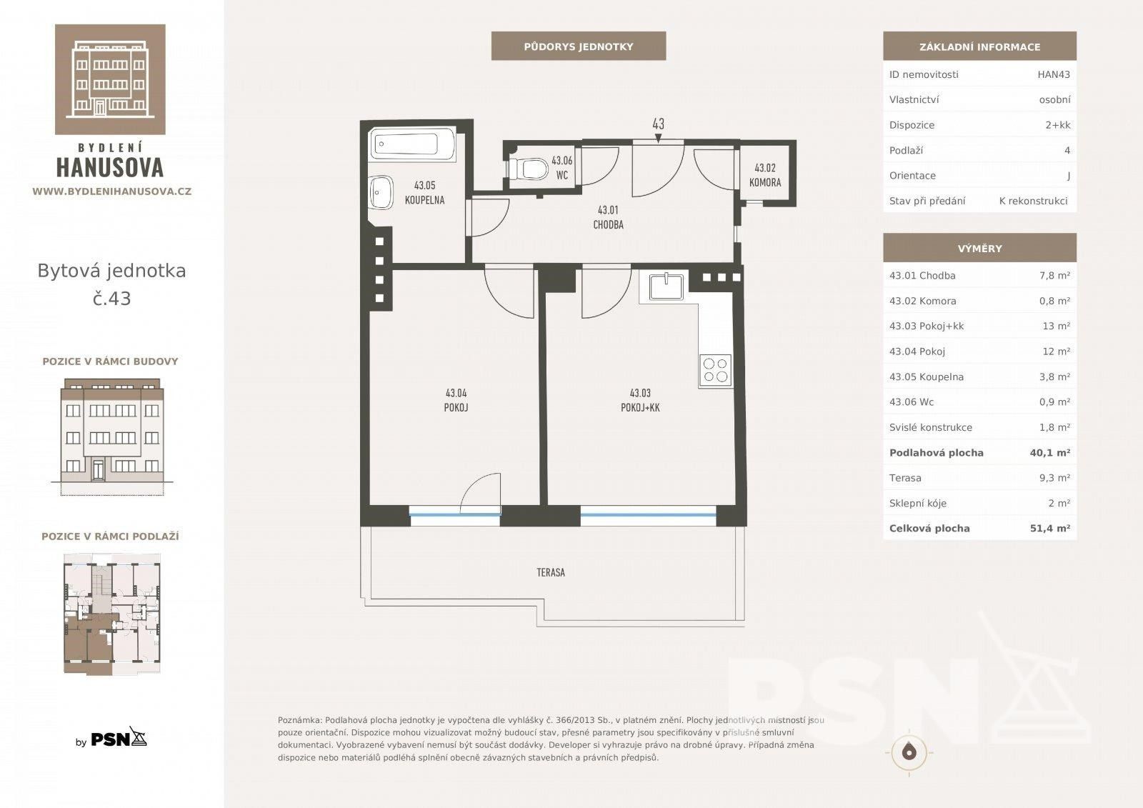 2+kk, Hanusova, Praha, 40 m²