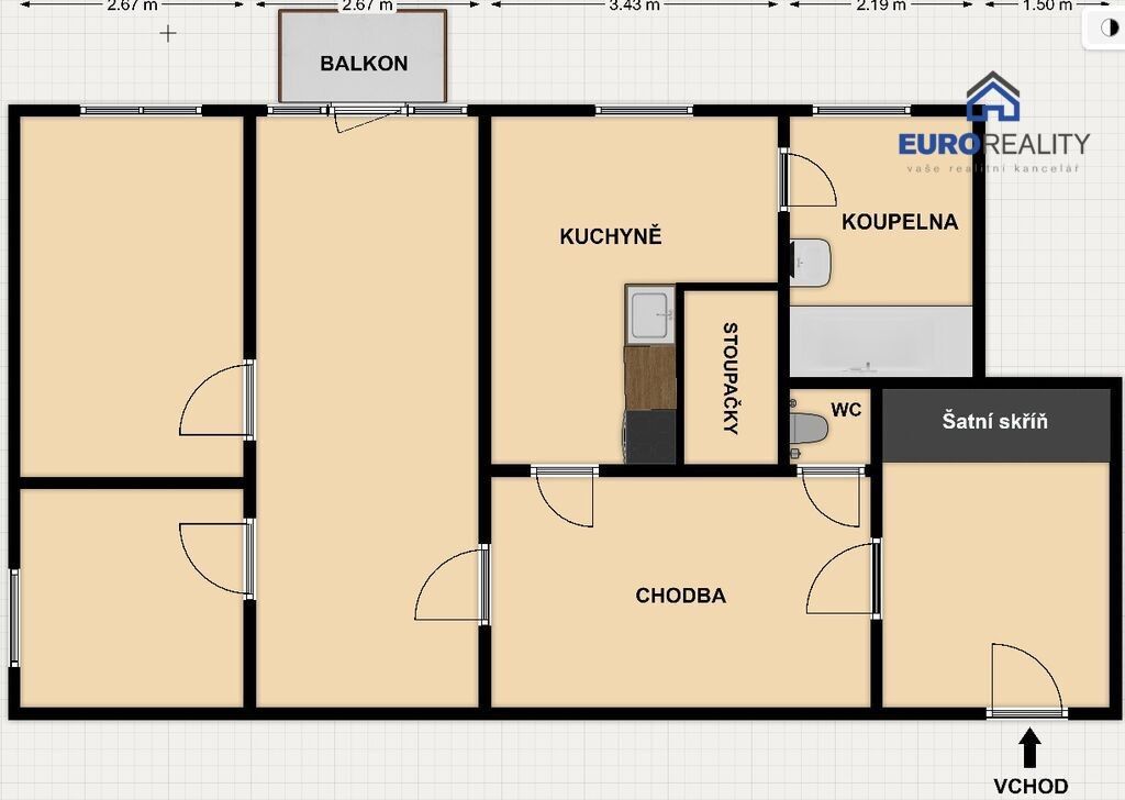 Prodej byt 3+1 - Zahradní, Strakonice, 66 m²