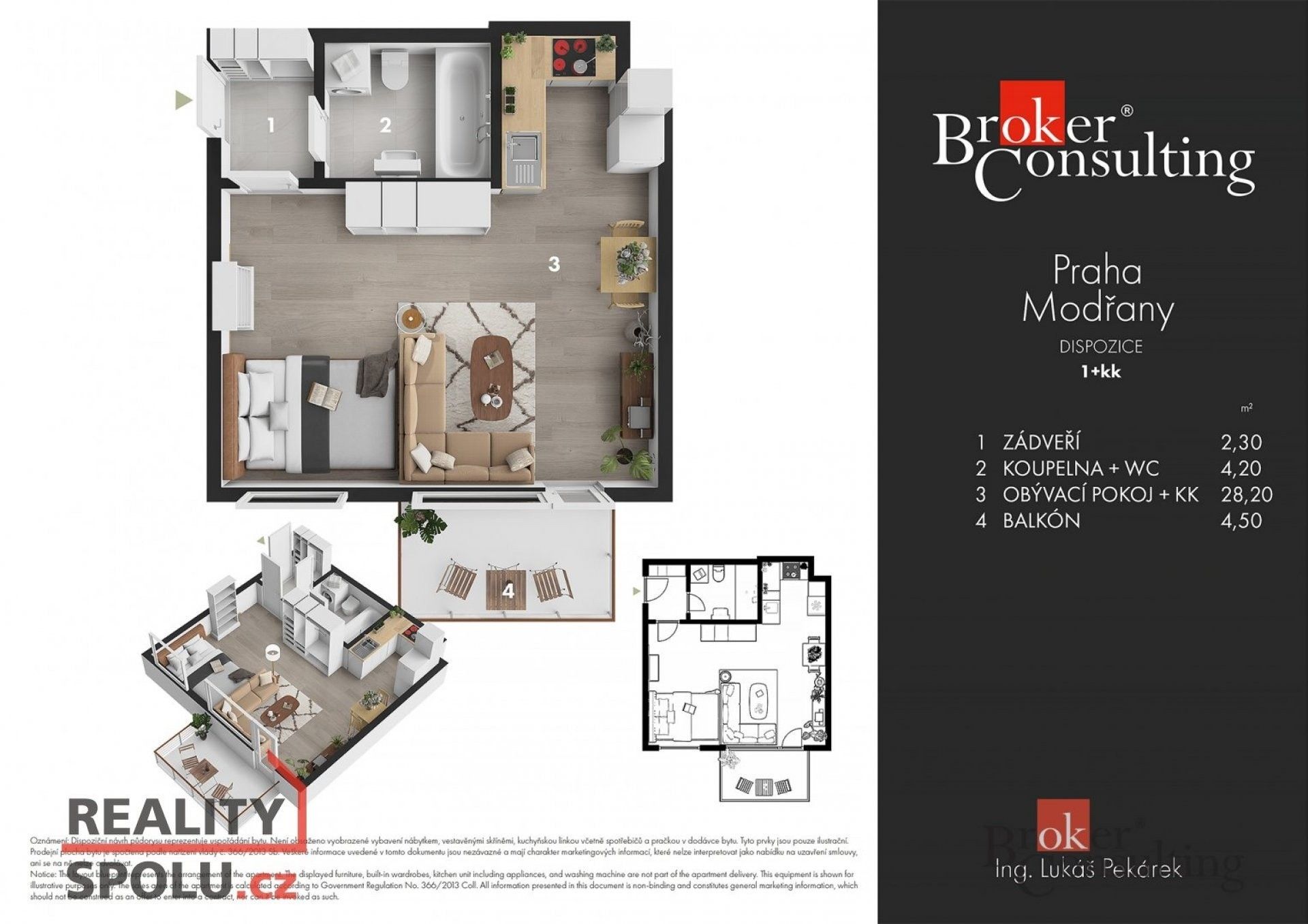 Pronájem byt 1+kk - Soukalova, Praha, 39 m²