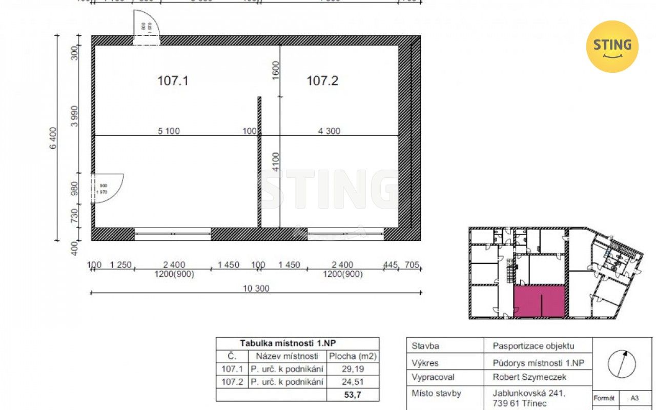 Pronájem kancelář - Jablunkovská, Třinec, 52 m²