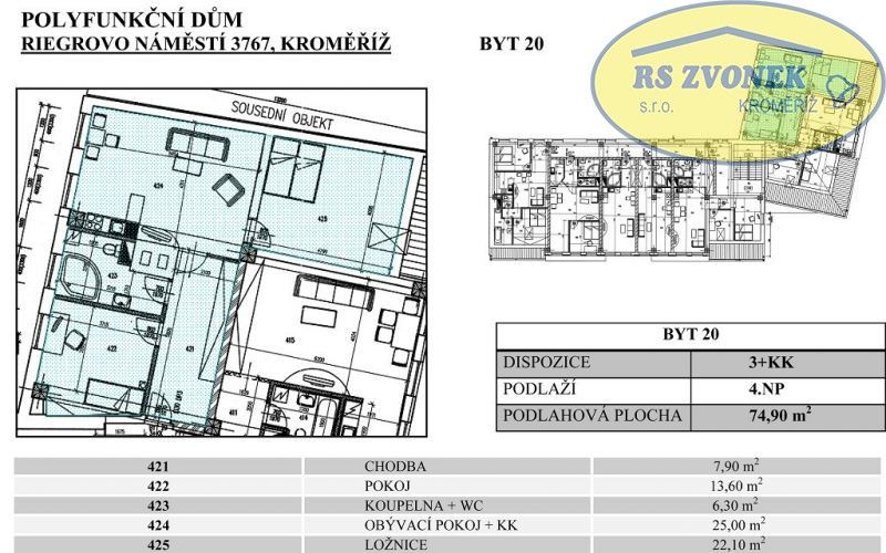 Pronájem byt 3+kk - Kroměříž, 75 m²