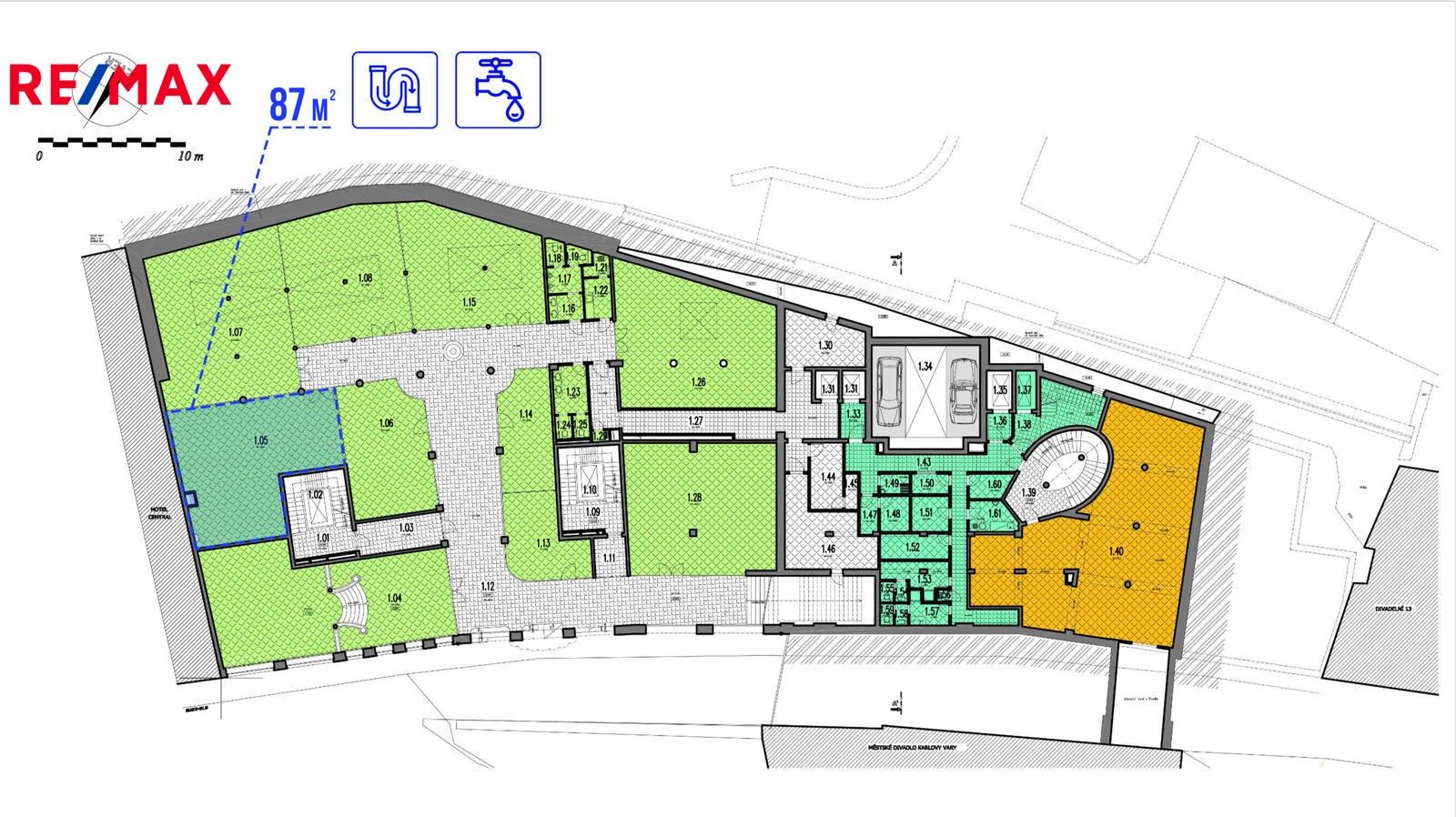 Obchodní prostory, Divadelní náměstí, Karlovy Vary, 87 m²