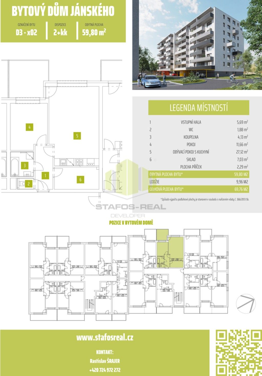 Pronájem byt 2+kk - Janského, Olomouc, 60 m²