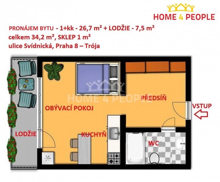 1+kk, Svídnická, Praha, 34 m²