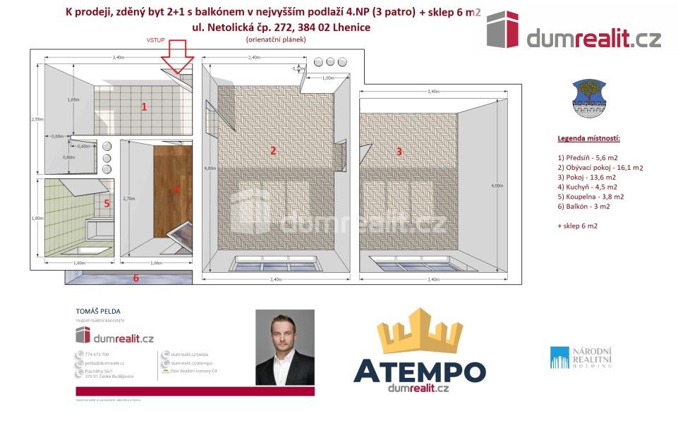 Prodej byt 2+1 - Netolická, Lhenice, 52 m²