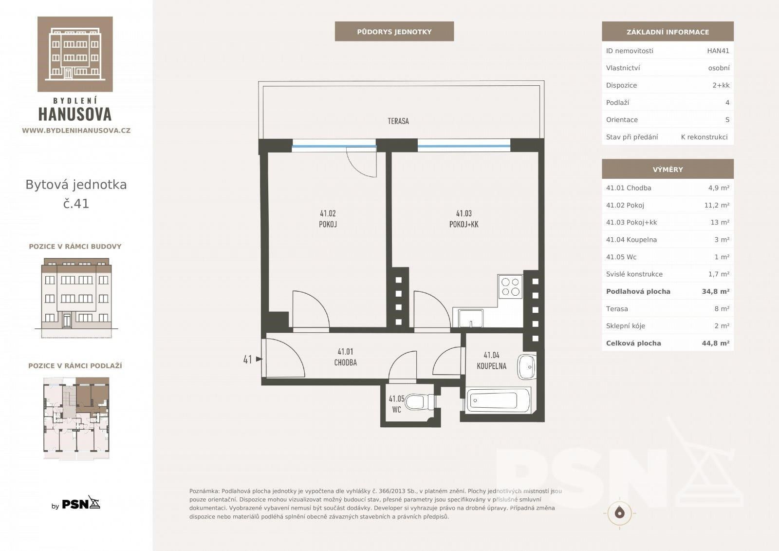 2+kk, Hanusova, Praha, 35 m²