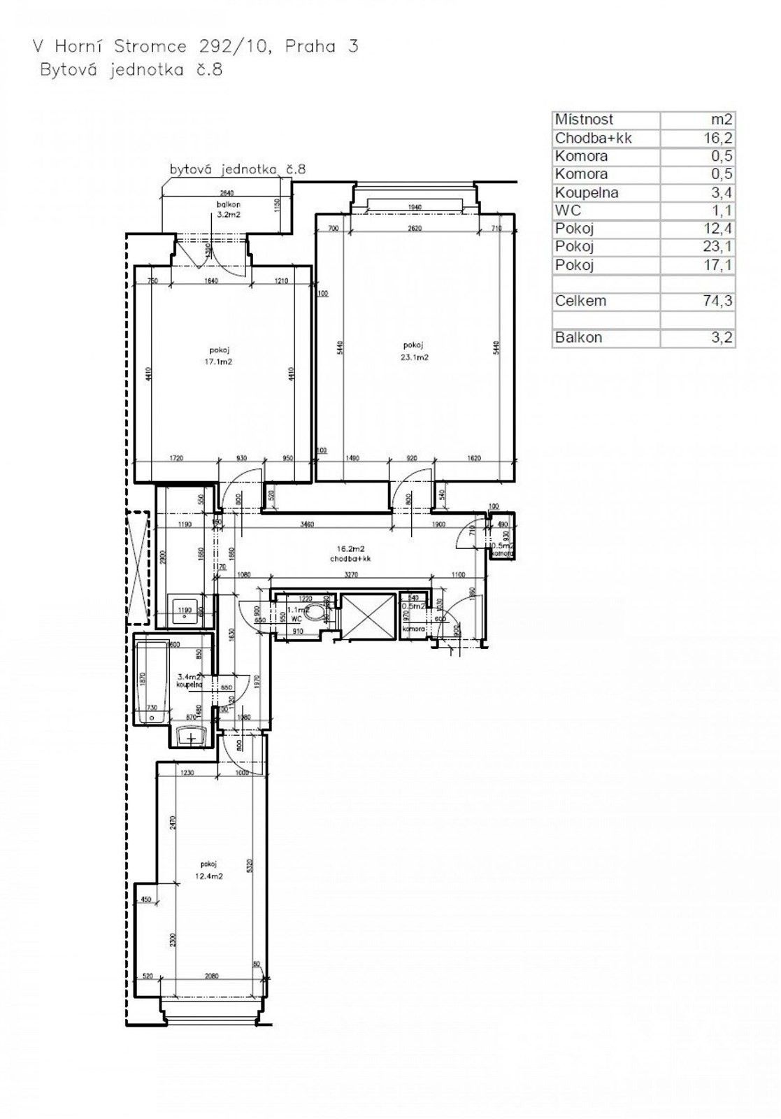 3+kk, V Horní Stromce, Praha, 74 m²