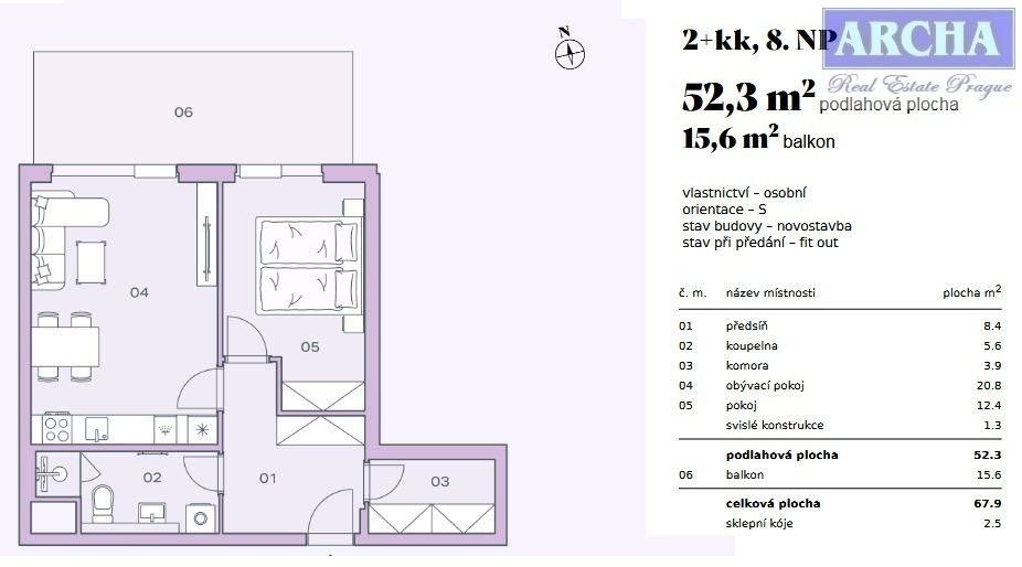 2+kk, K dubinám, Praha, 68 m²