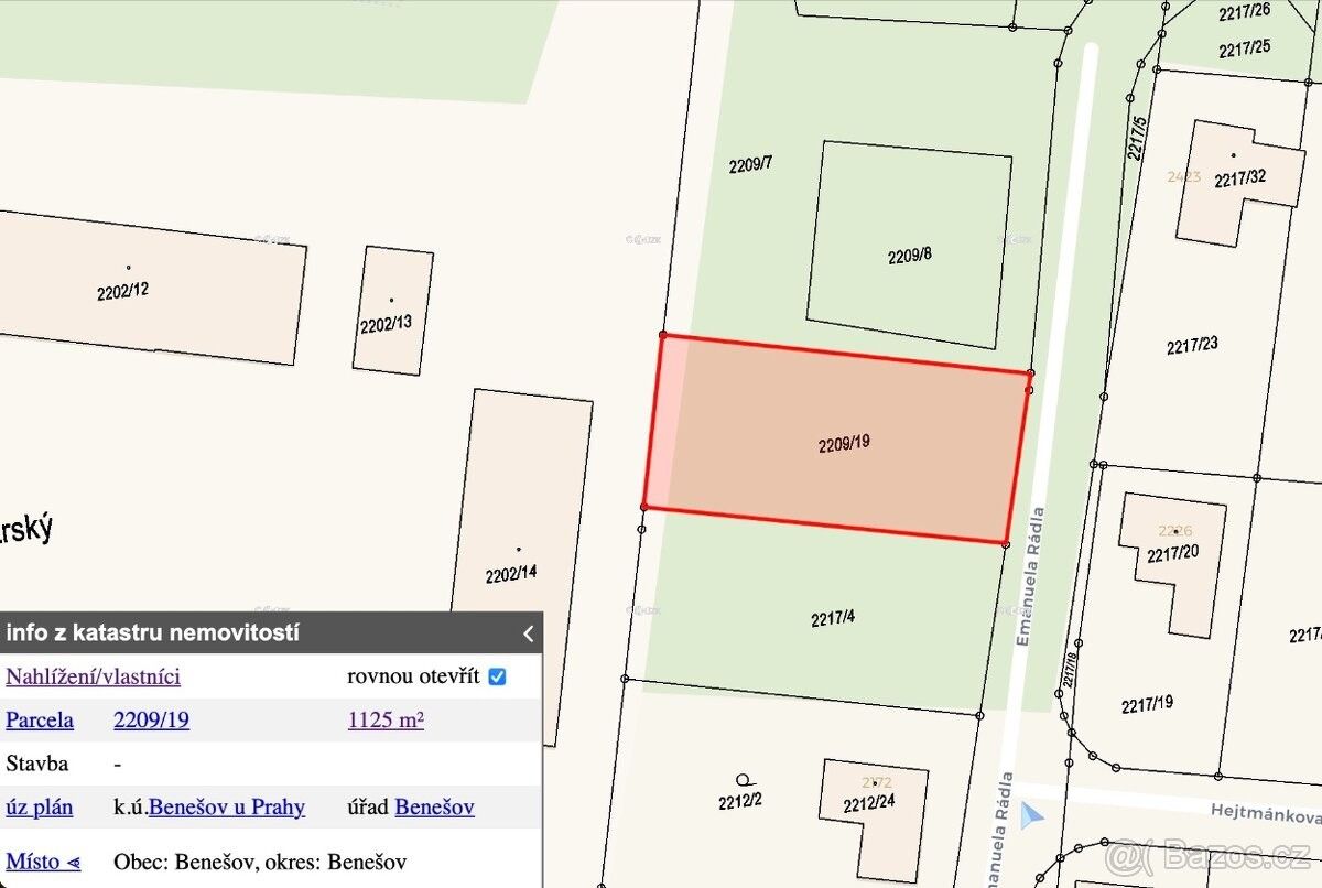 Prodej pozemek pro bydlení - Benešov u Prahy, 256 01, 1 125 m²