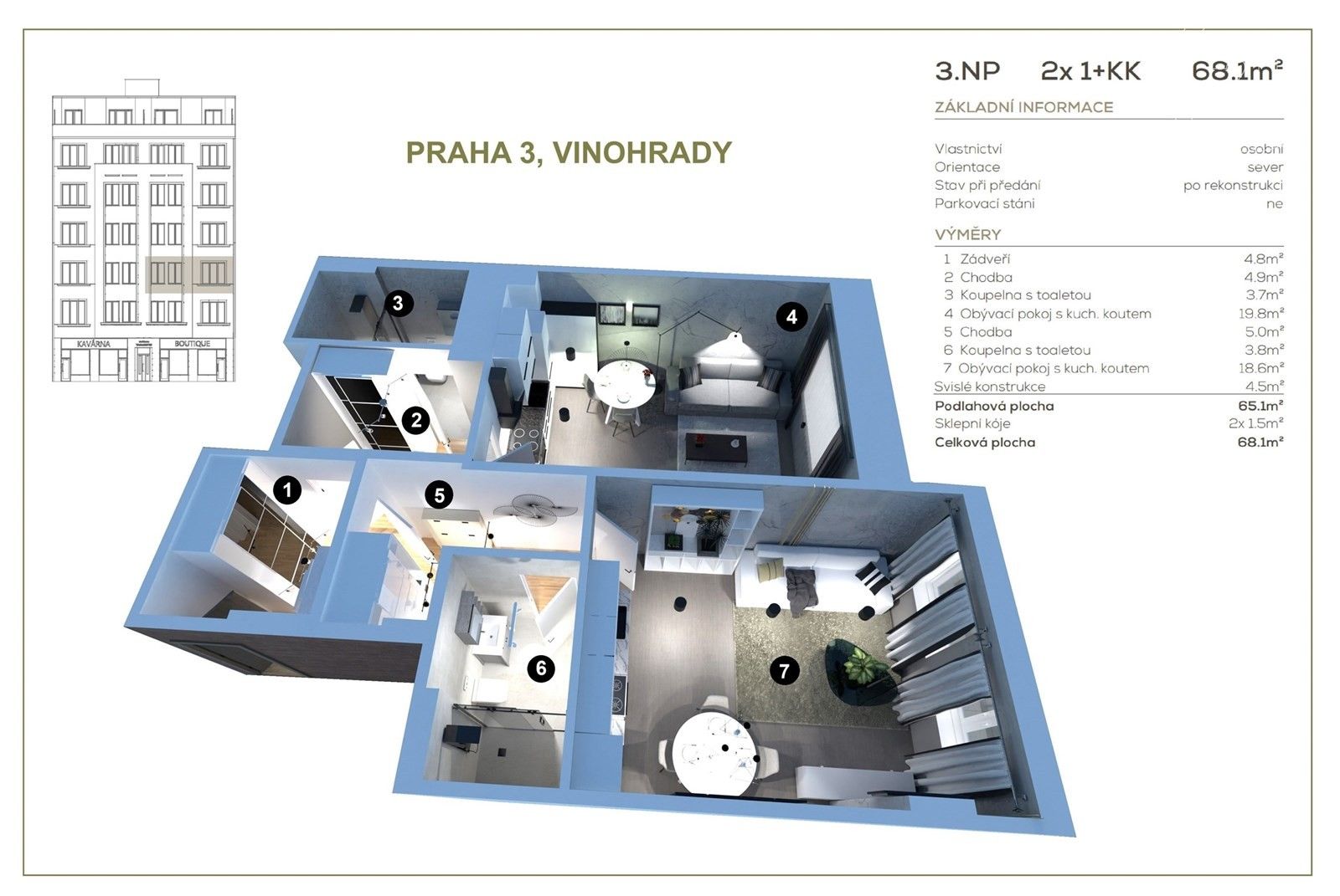 2+kk, Vinohrady, Praha, 68 m²