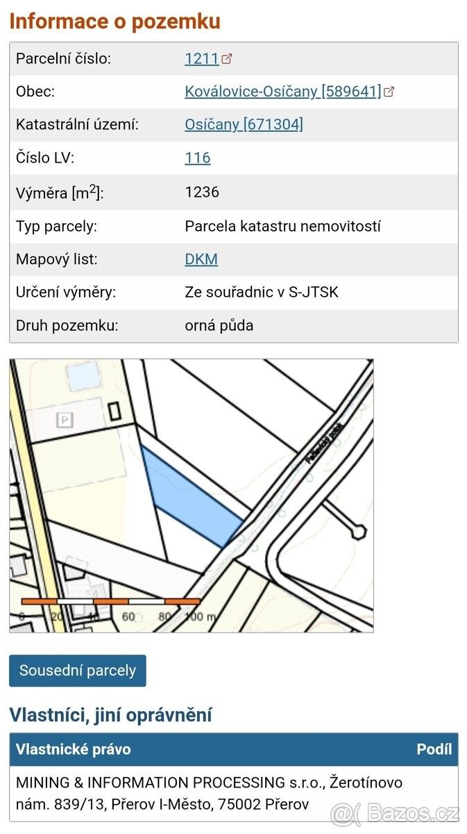 Prodej pozemek - Kojetín, 752 01, 1 236 m²