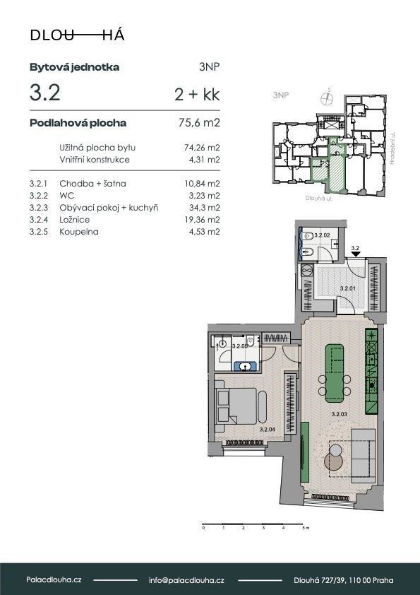 2+kk, Dlouhá, Praha, 74 m²