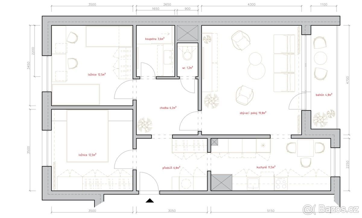 Prodej byt 3+1 - Chlumec u Ústí nad Labem, 403 39, 73 m²