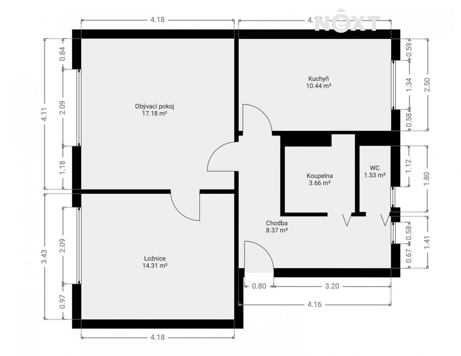 Prodej byt 2+1 - K Blahobytu, Pardubice, 55 m²