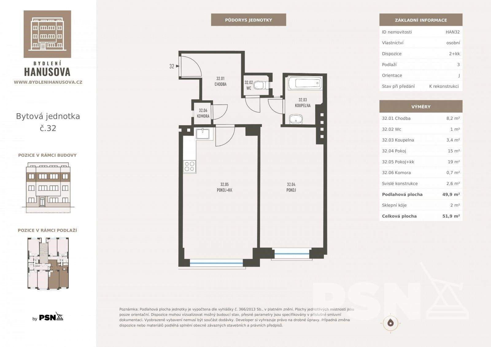 2+kk, Hanusova, Praha, 50 m²