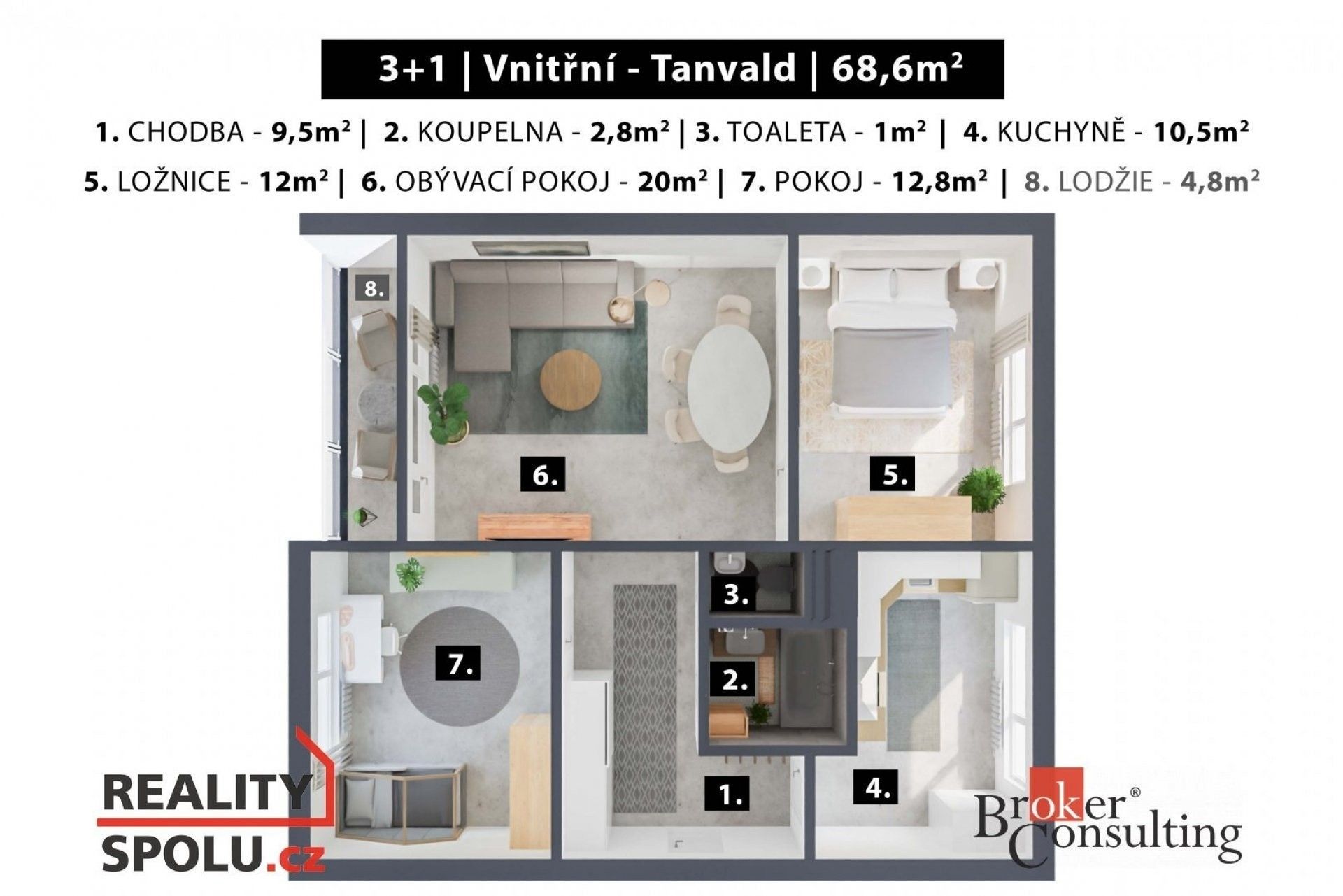 Prodej byt 3+1 - Vnitřní, Tanvald, 73 m²