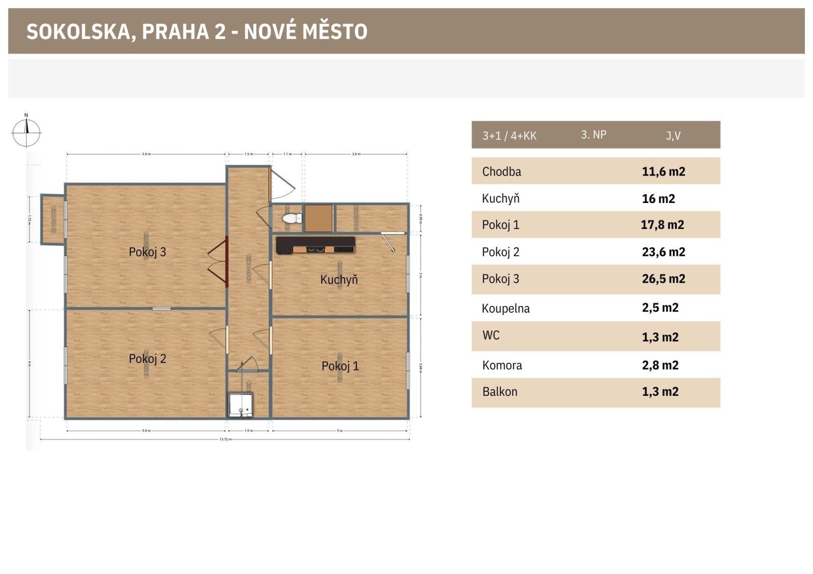 Prodej byt 4+kk - Sokolská, Praha, 102 m²