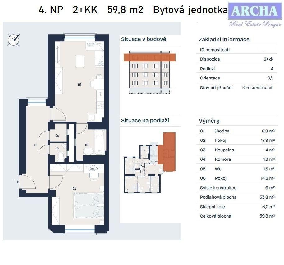 2+kk, Nad Panenskou, Praha, 60 m²