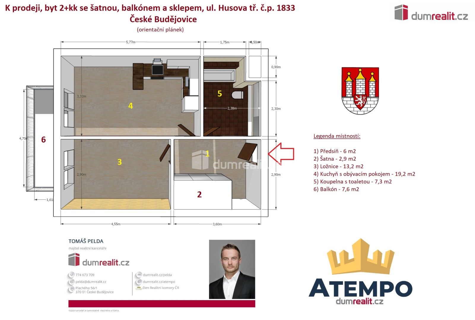 Prodej byt 2+kk - Husova tř., České Budějovice, 58 m²