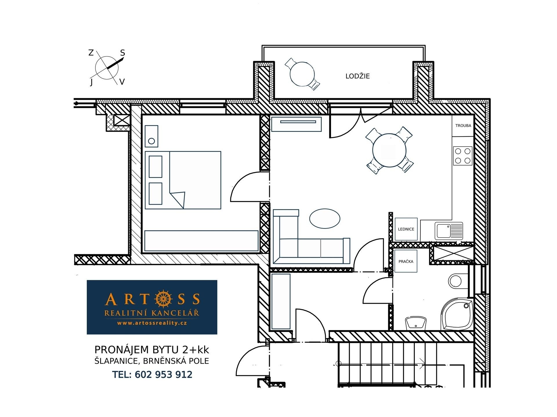 Pronájem byt 2+kk - Brněnská Pole, Šlapanice, 45 m²