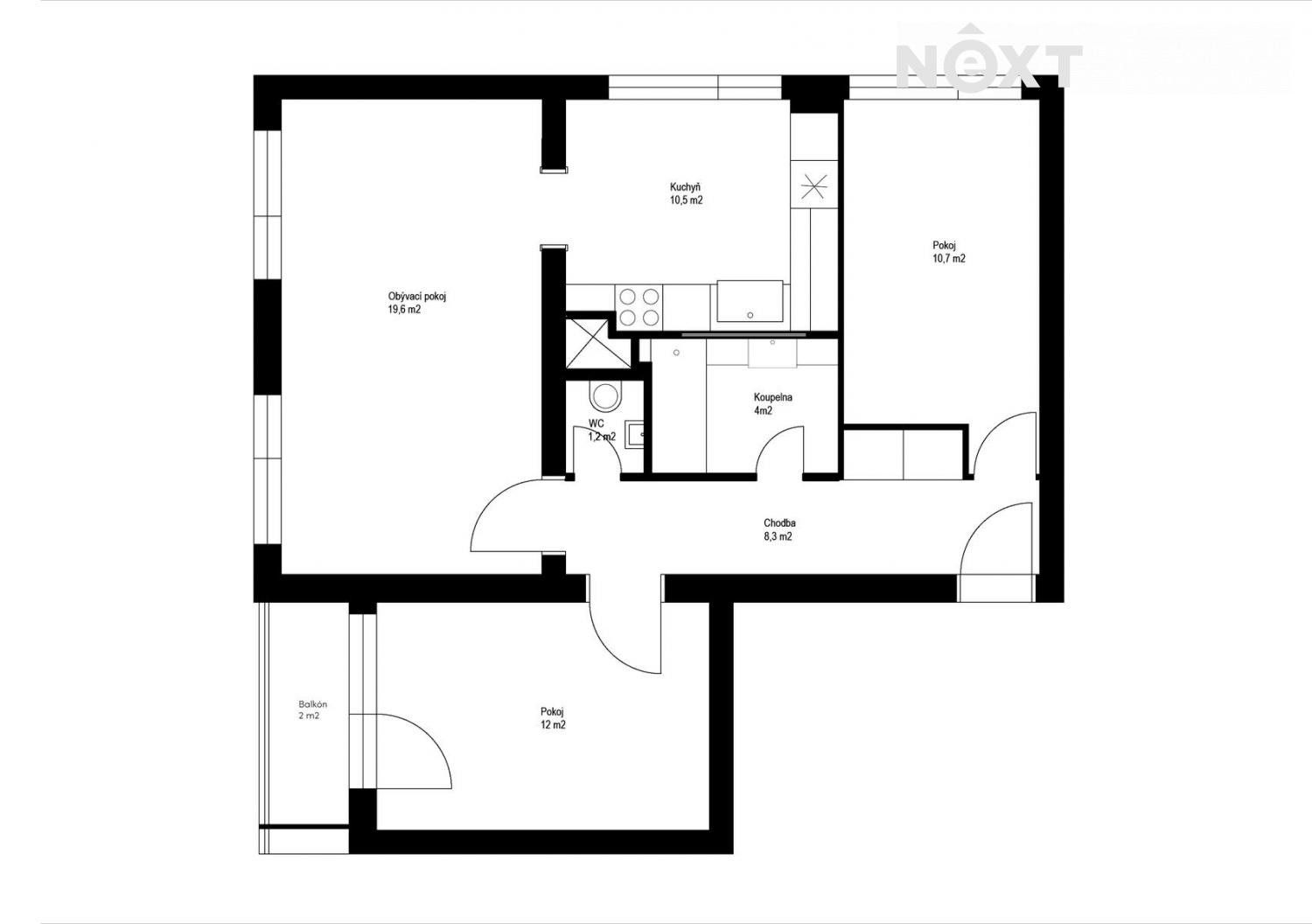 Pronájem byt 3+1 - U Stadionu, Chrudim, 69 m²