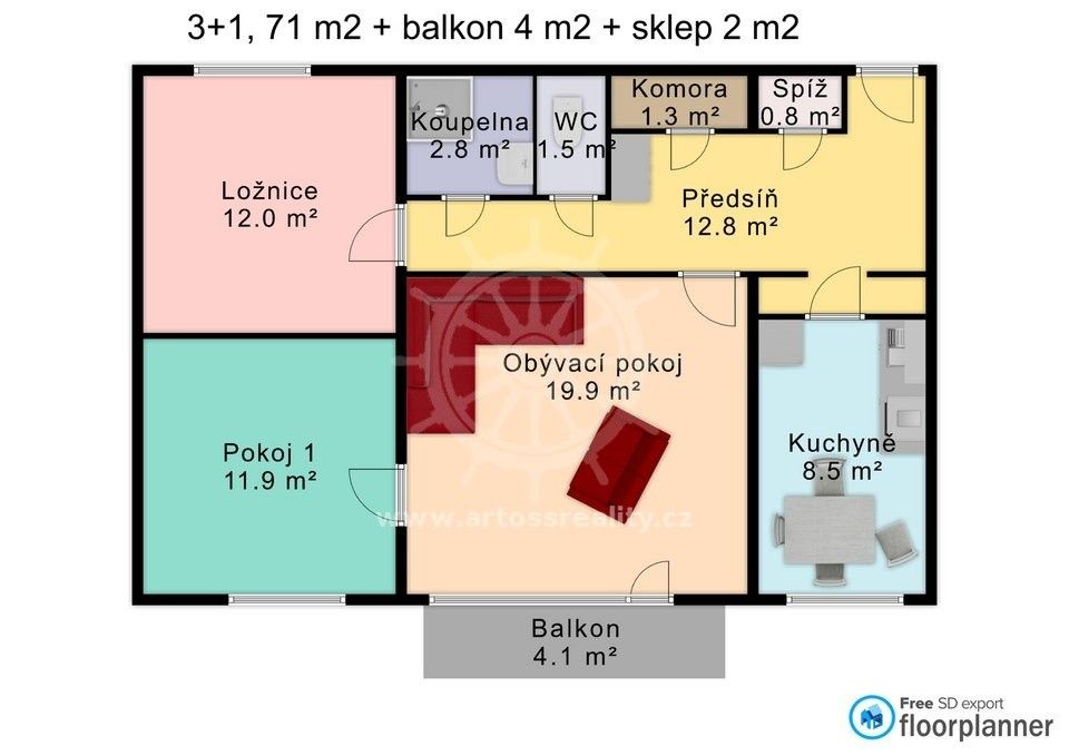 Prodej byt 3+1 - Krymská, Brno, 71 m²