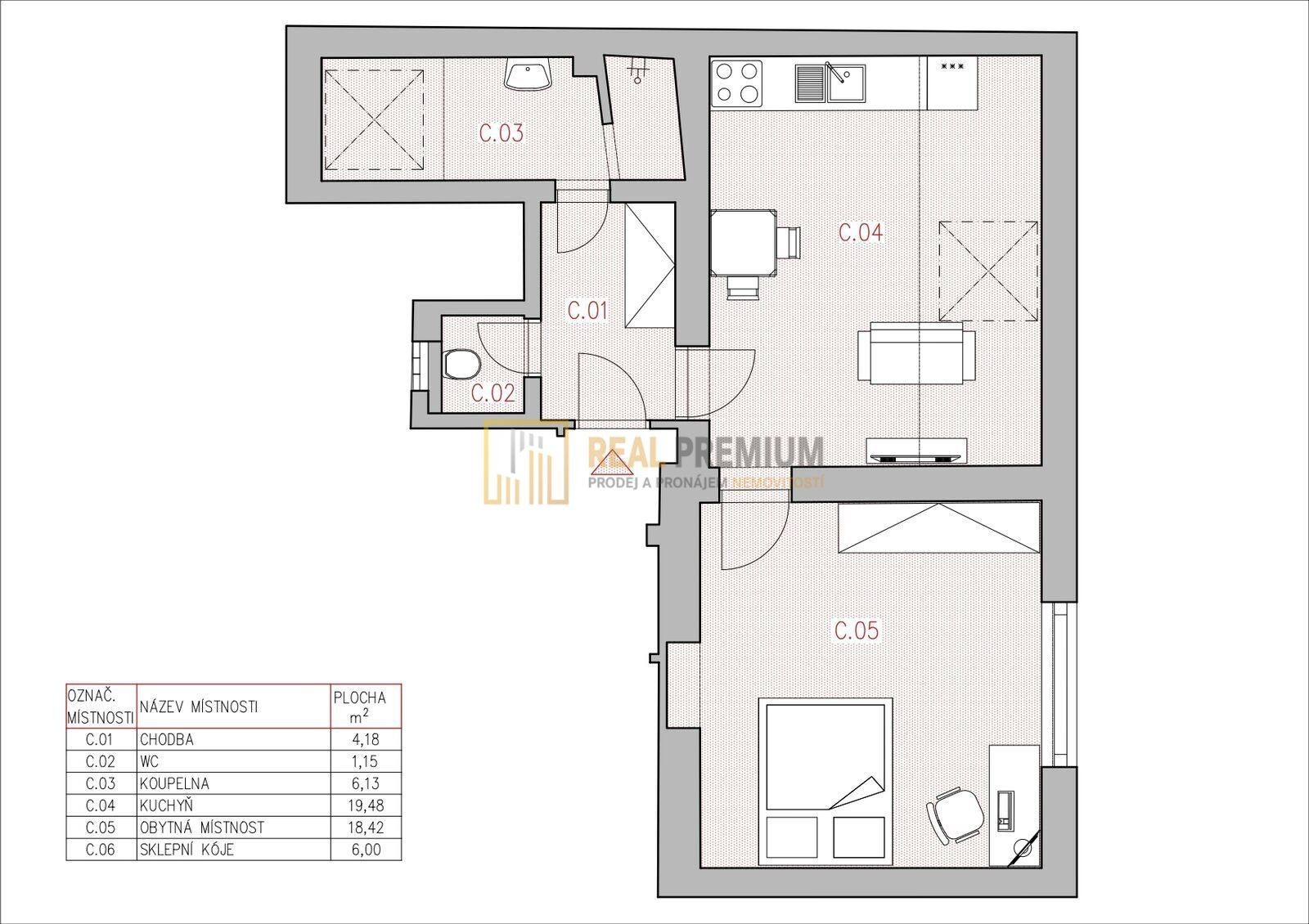 Pronájem byt 2+kk - Svat. Čecha, Uherský Brod, 48 m²