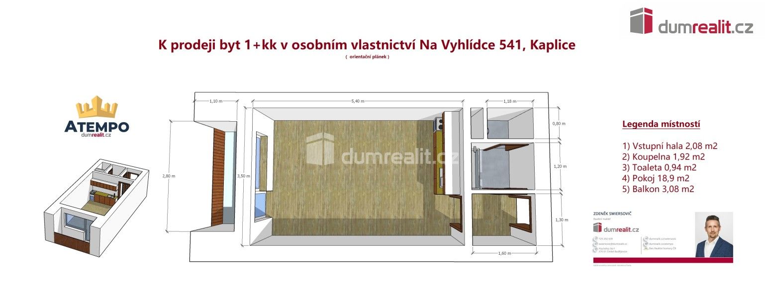 Pronájem byt 1+kk - Na Vyhlídce, Kaplice, 28 m²