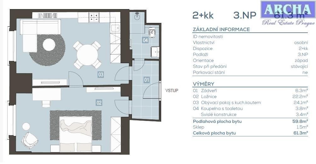 Prodej byt 2+kk - Koněvova, Praha, 61 m²