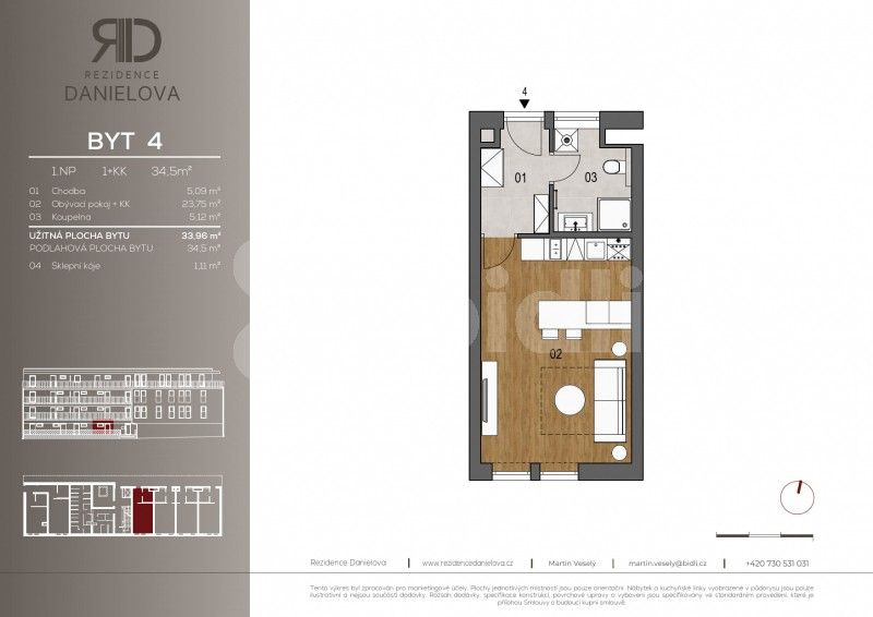 1+kk, Danielova, Praha, 35 m²