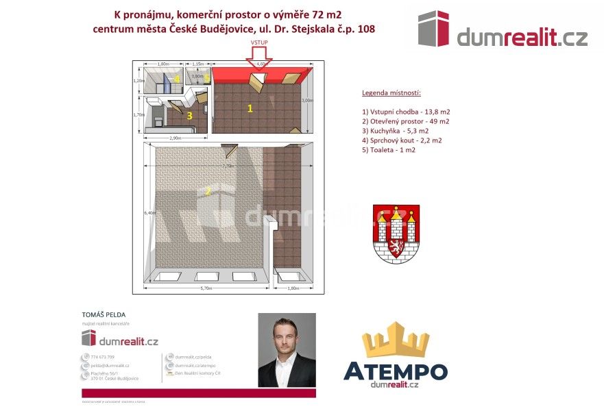 Pronájem komerční - Dr. Stejskala, České Budějovice, 72 m²