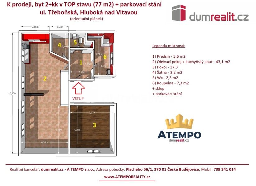 Prodej byt 2+kk - Třeboňská, Hluboká nad Vltavou, 77 m²