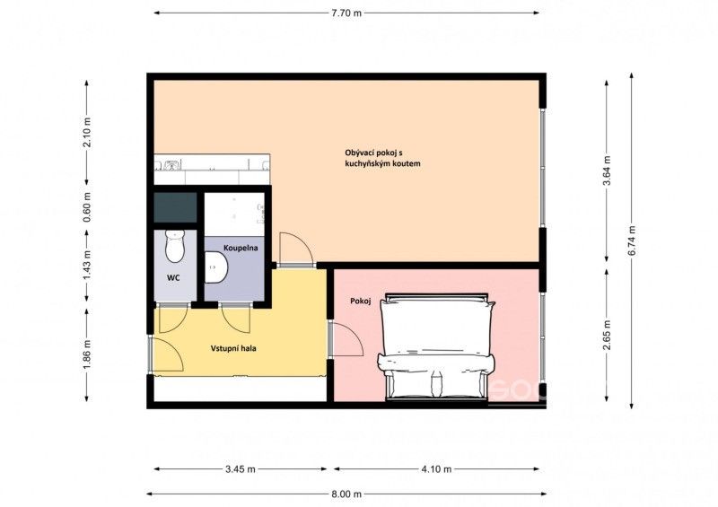 Pronájem byt 2+kk - Praha, 109 00, 45 m²