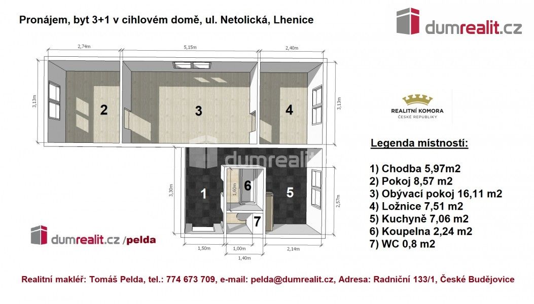 Pronájem byt 3+1 - Netolická, Lhenice, 49 m²