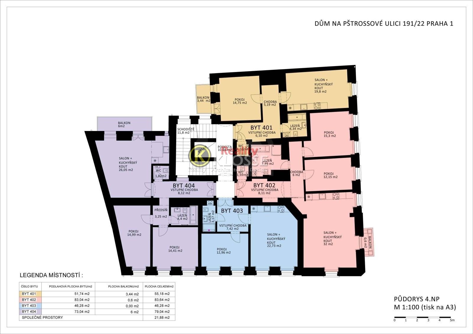 Pronájem byt 2+kk - Pštrossova, Praha, 84 m²