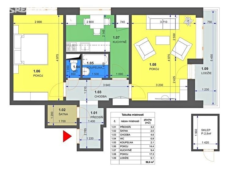 Pronájem byt 2+1 - Brno, 638 00, 56 m²