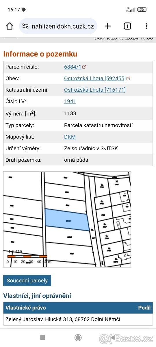 Prodej pozemek - Ostrožská Lhota, 687 23, 1 138 m²