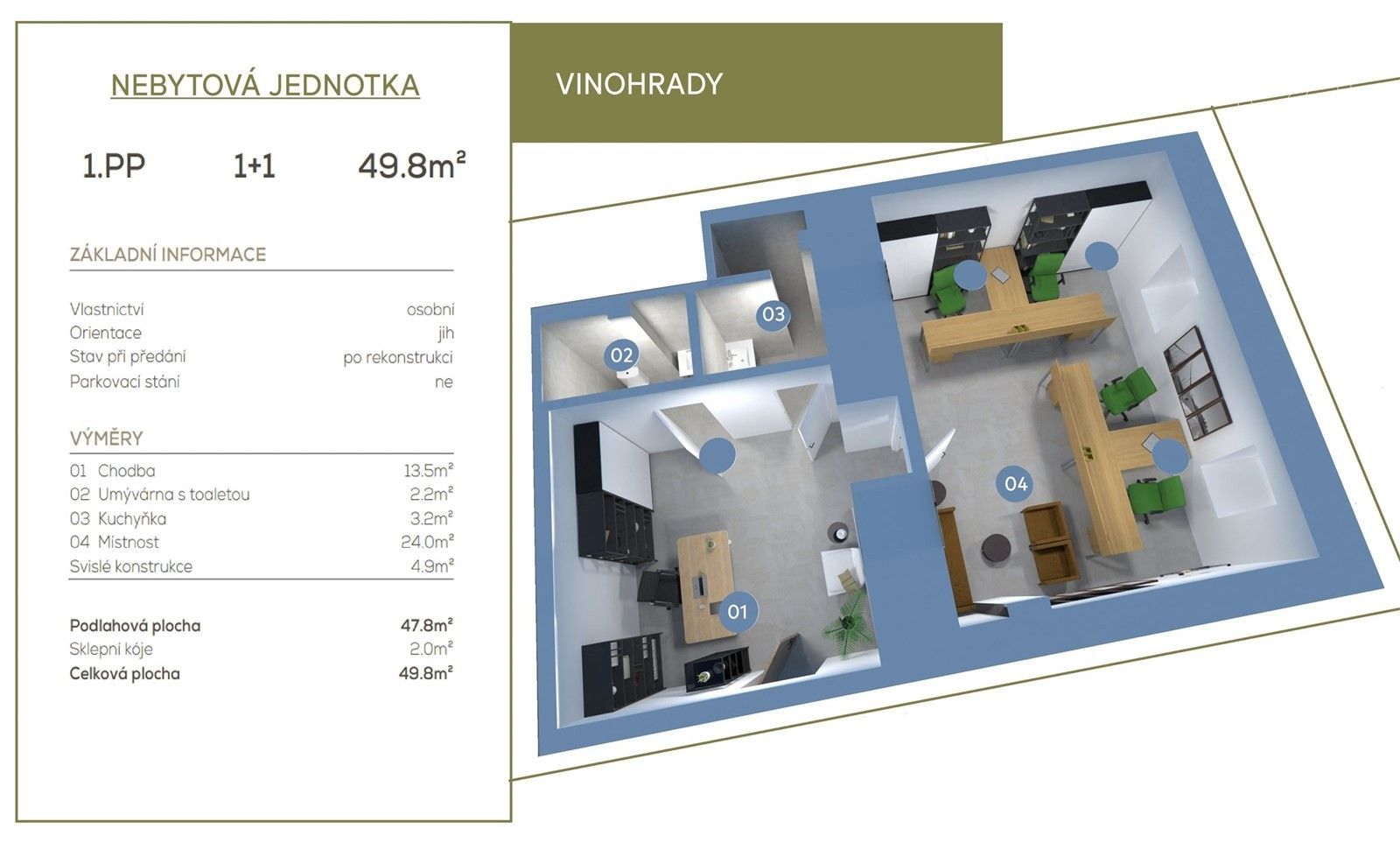 Kanceláře, Vinohradská, Praha, 48 m²