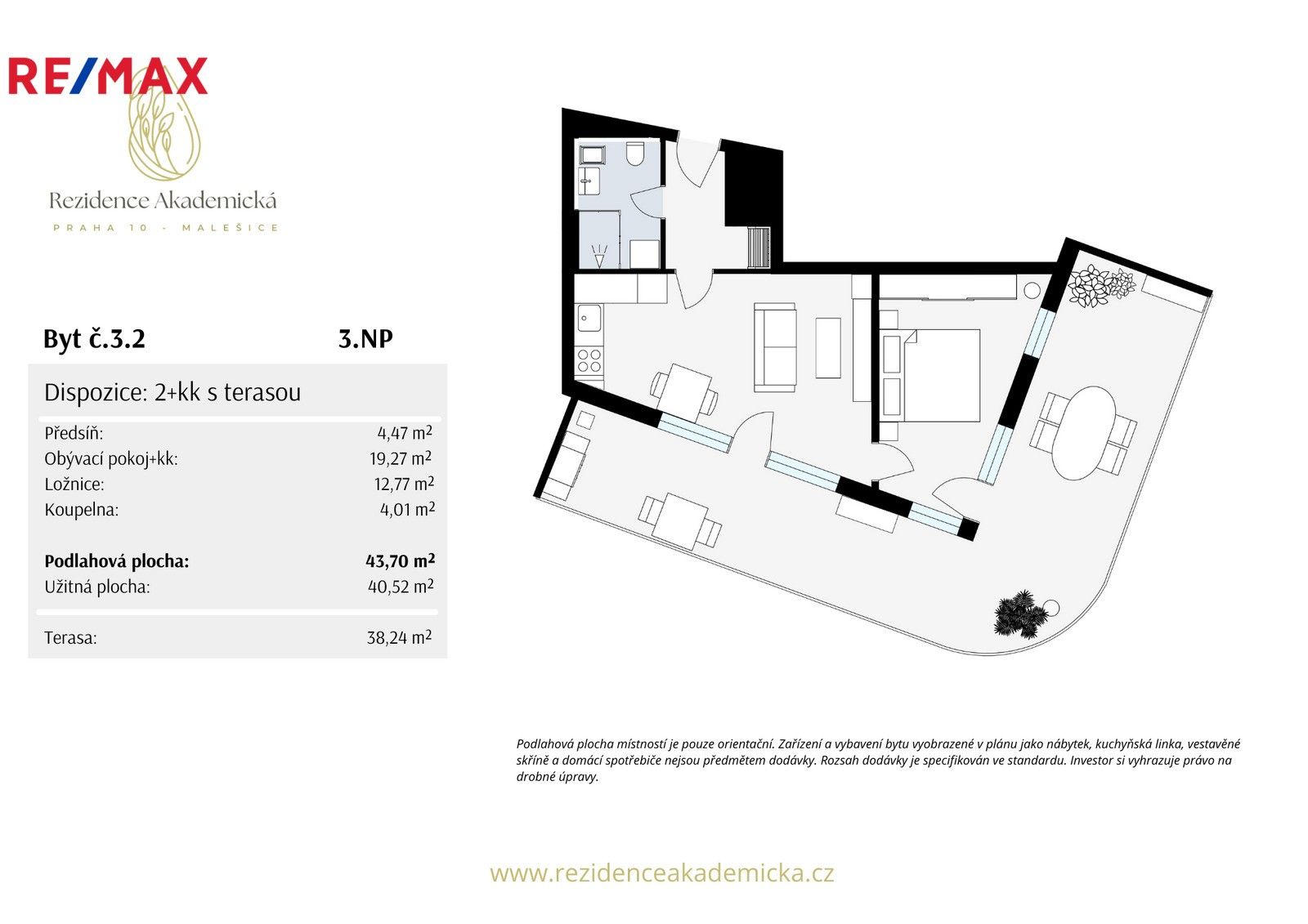 2+kk, Akademická, Praha, 44 m²