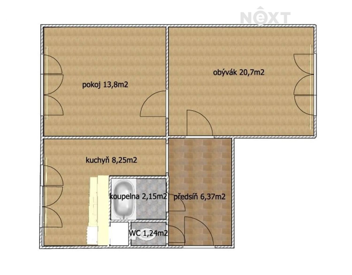 Prodej byt 2+1 - Bukovany, 60 m²