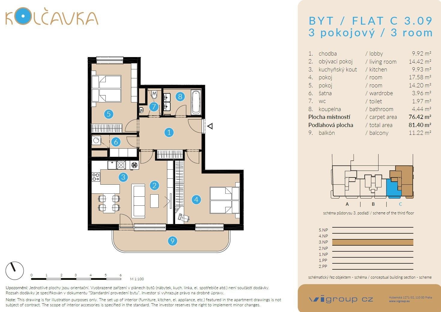 3+kk, Nad Kolčavkou, Praha, 76 m²