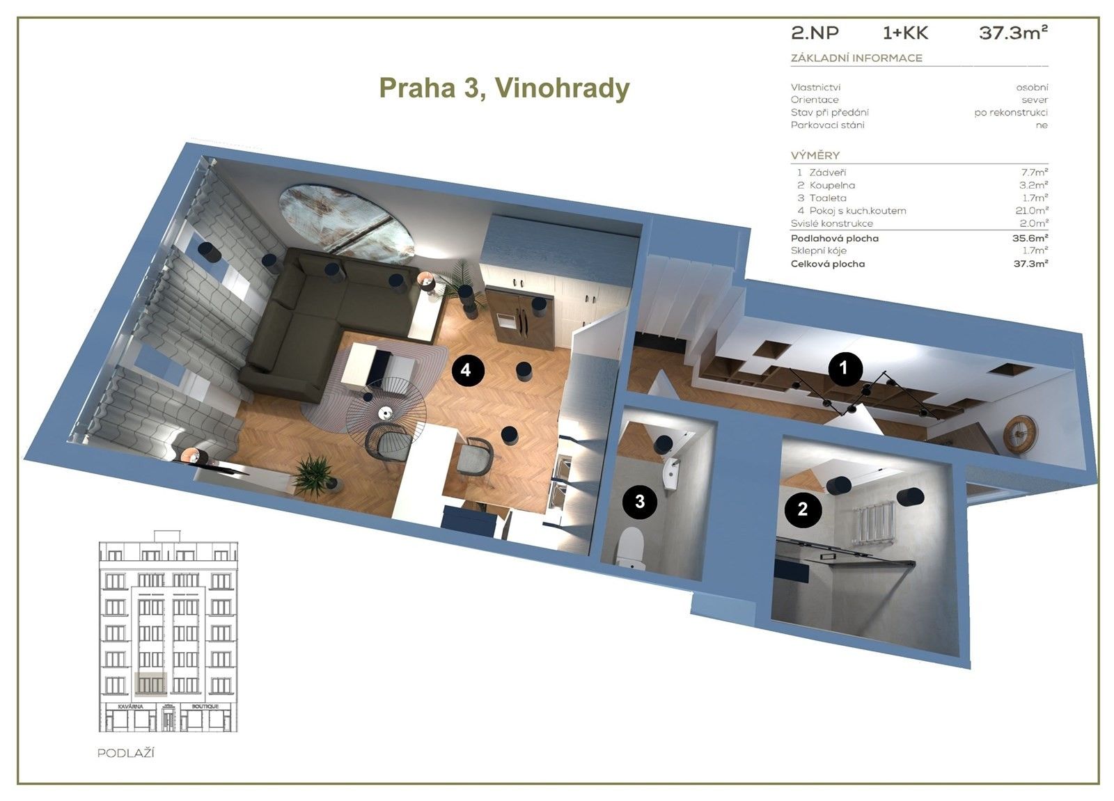 Prodej byt 1+kk - Vinohradská, Praha, 36 m²